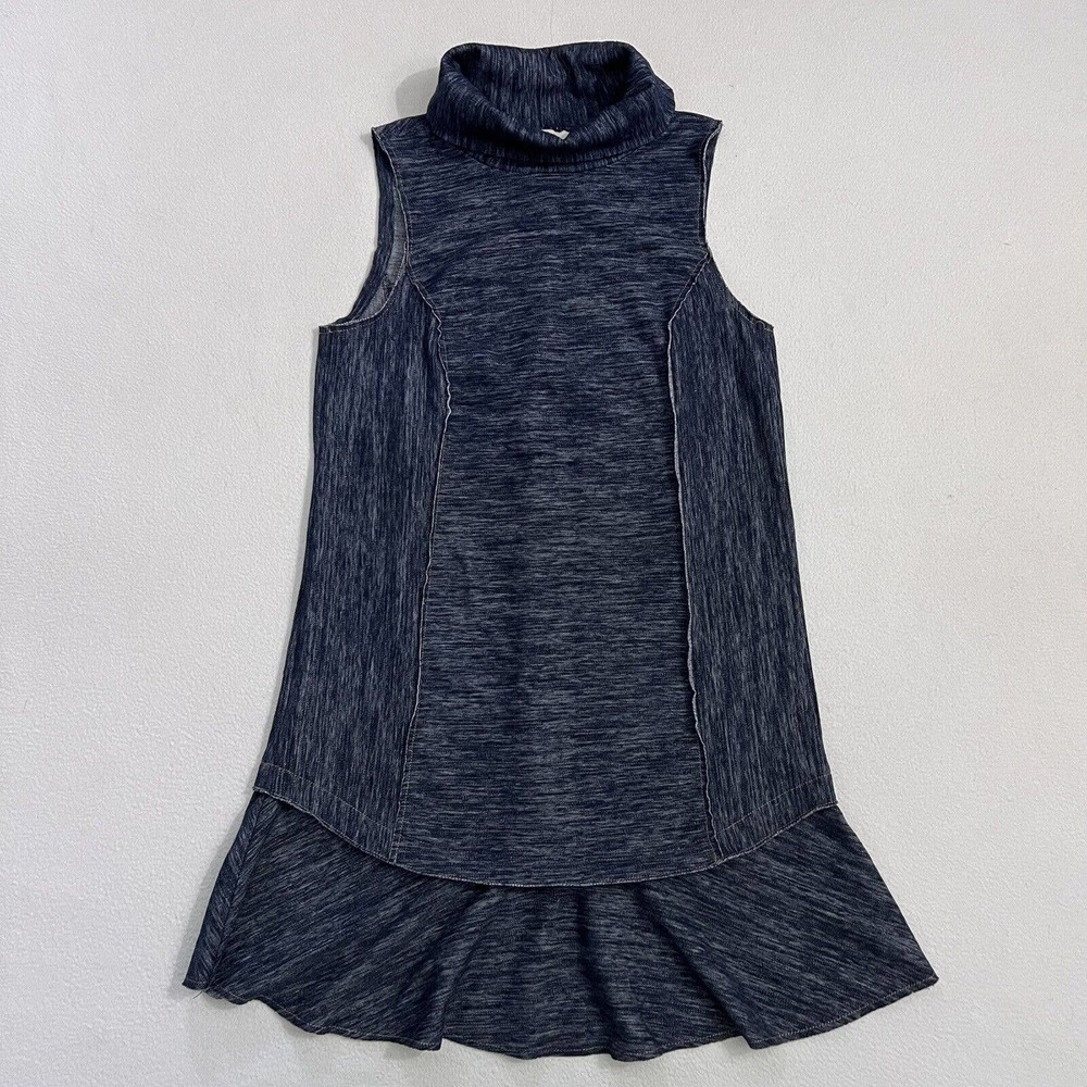 Zoa Anthropologie Women Stretch Blue Denim Raw Hem Cowl Neck Sleeveless Dress S - Picture 1 of 9
